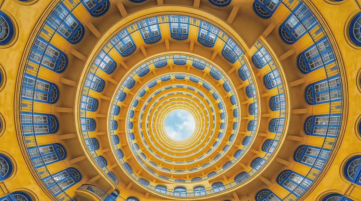 Golden Spiral Perspective Wall Mural in your room — zoomed