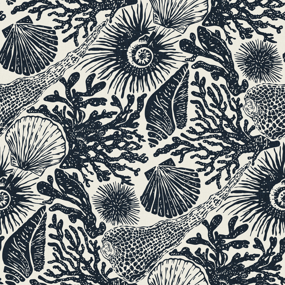 Boho Seashell & Coral Midnight Blue Wallpaper⁠ in your room — zoomed