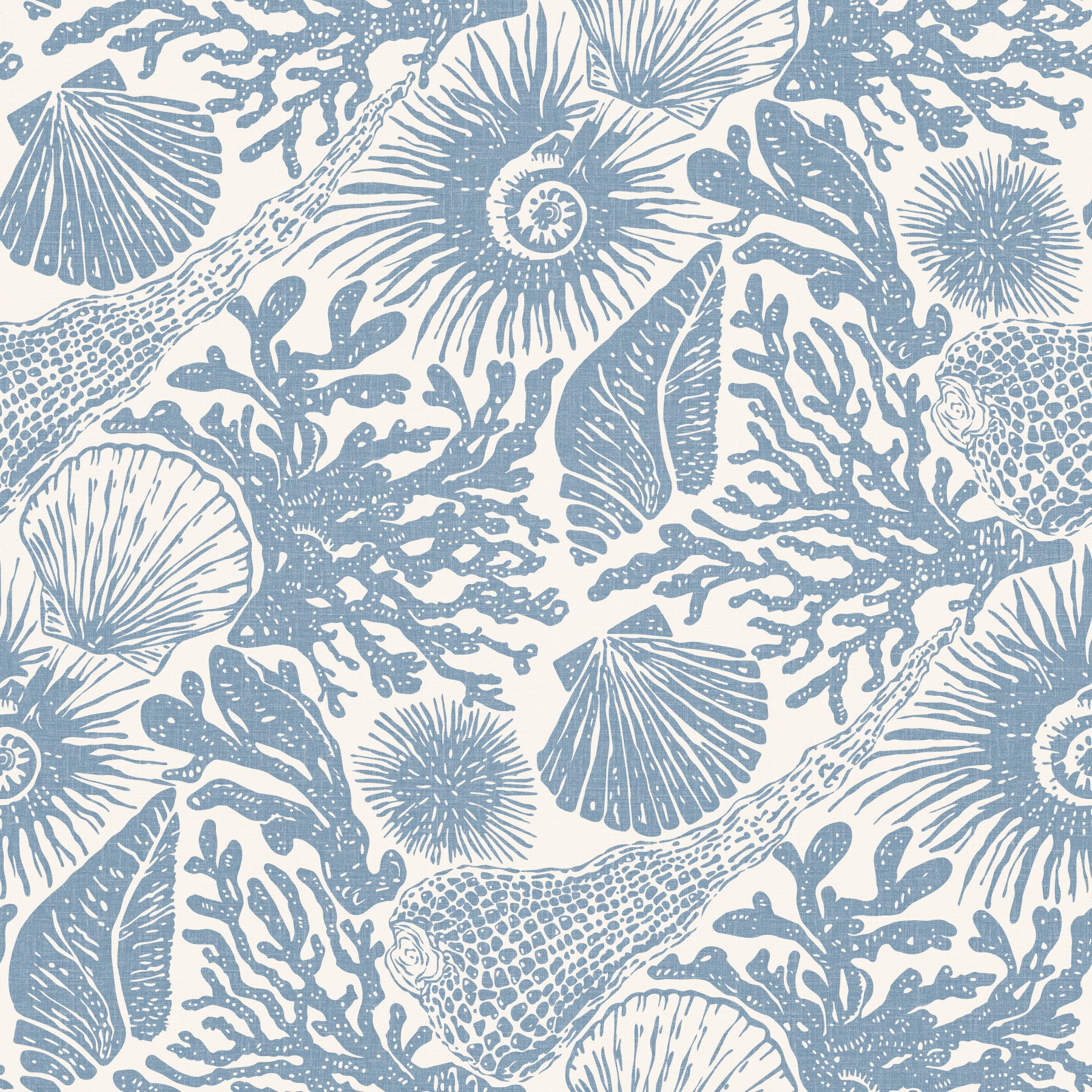 Boho Seashell & Coral Muted Blue Wallpaper⁠