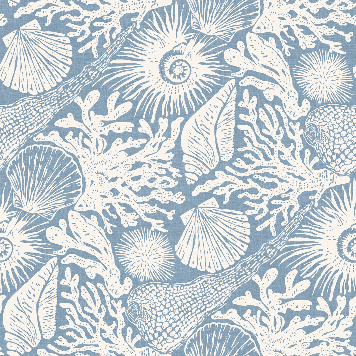 Boho Seashell & Coral Off-White on Azure Wallpaper⁠ in your room — zoomed