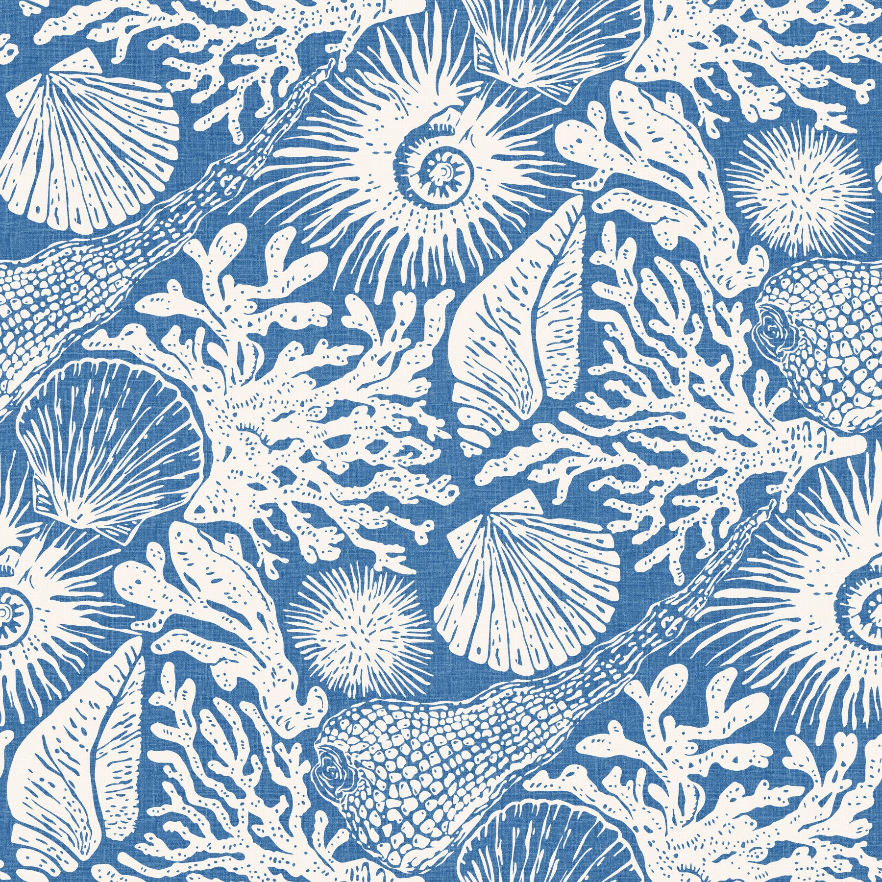 Boho Seashell & Coral Denim Blue Wallpaper⁠