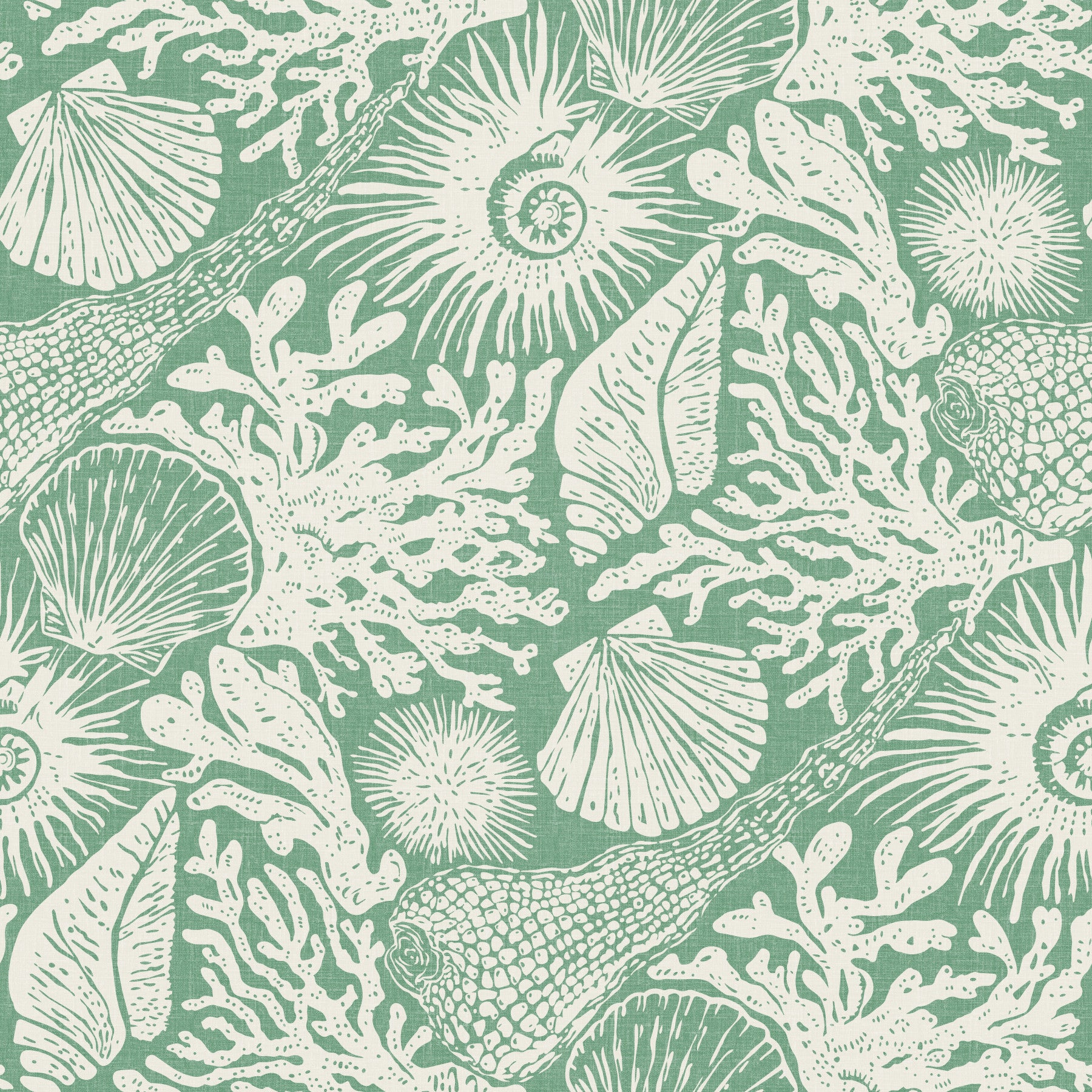 Boho Seashell & Coral Aqua Green Wallpaper⁠