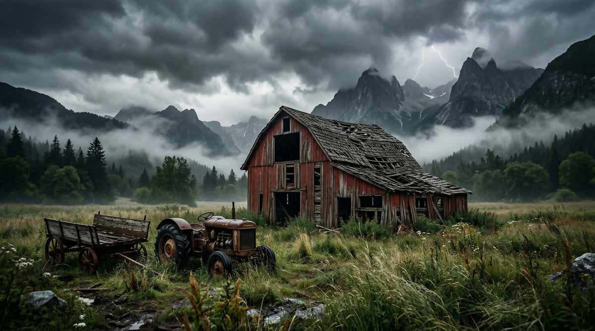 Rustic Thunder: Mountain Storm Wall Mural