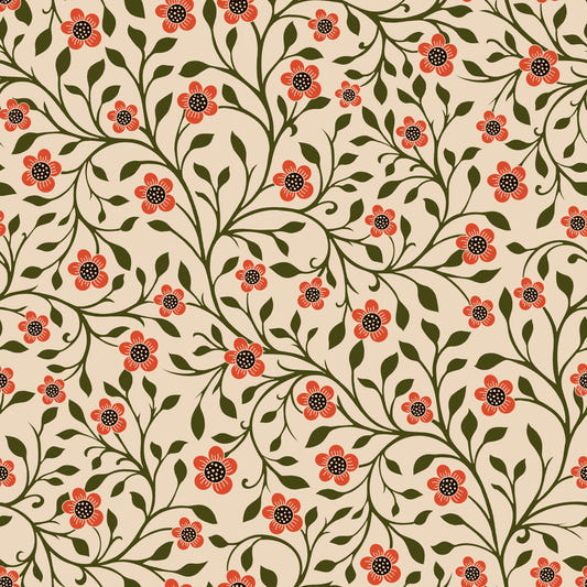 Warm Folk Floral Vines Wallpaper⁠