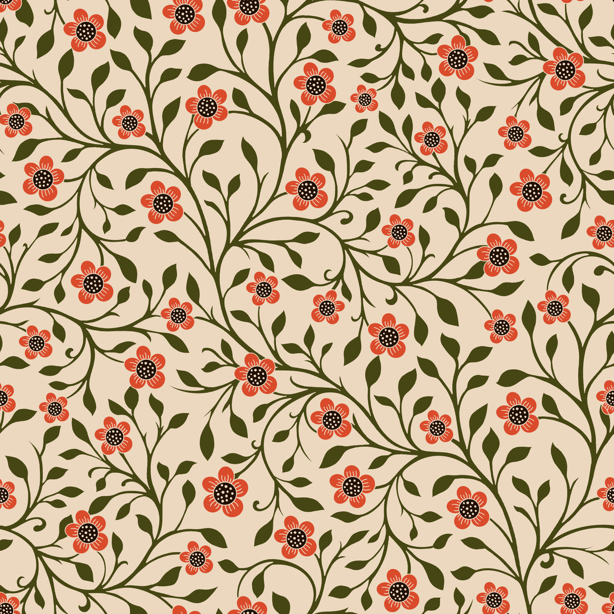 Warm Folk Floral Vines Wallpaper⁠