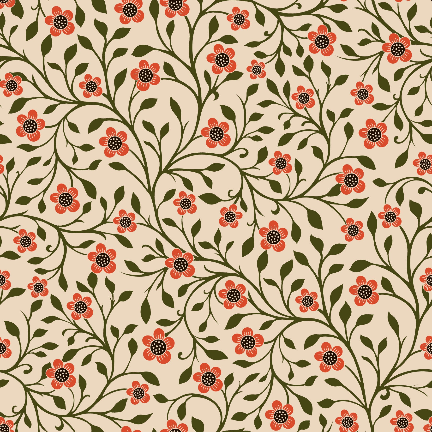 Warm Folk Floral Vines Wallpaper⁠