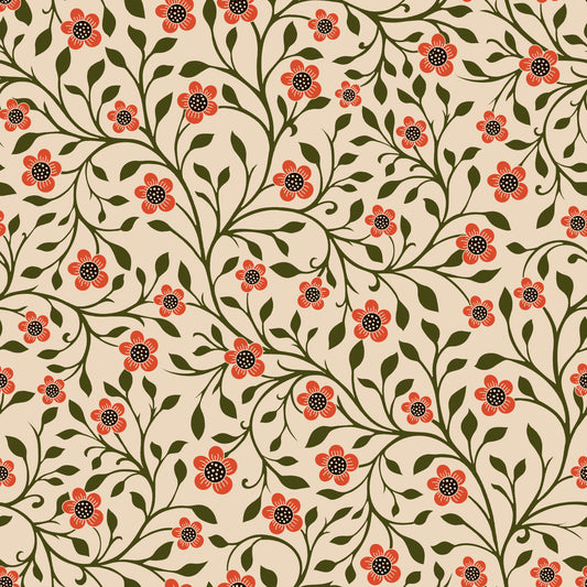 Warm Folk Floral Vines Wallpaper⁠