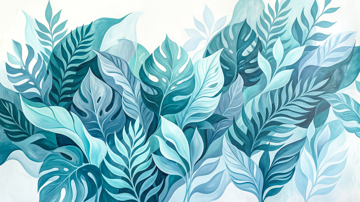 Aqua Botanical Oasis Wall Mural in your room — zoomed
