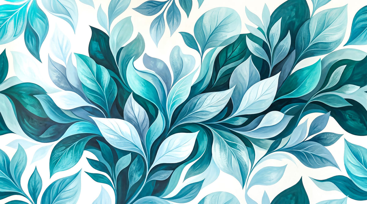Teal Foliage Flow Wall Mural in your room — zoomed