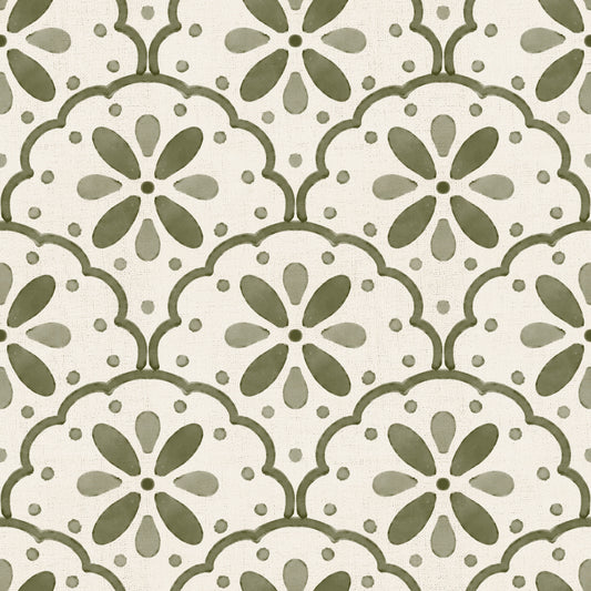 Tuscany Scallop Olive Wallpaper⁠