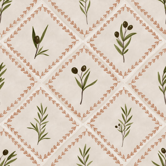 Tuscany Olive Decorated Tiles Wallpaper⁠