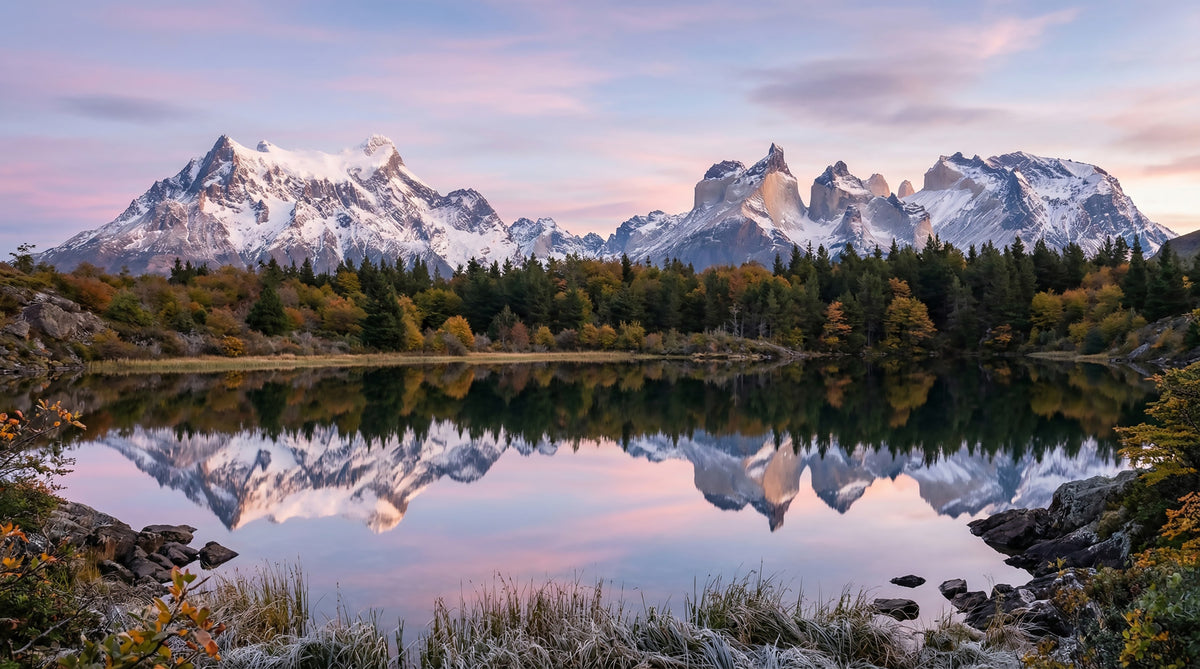 Pink Sky Mountain Reflection Wall Mural in your room — zoomed