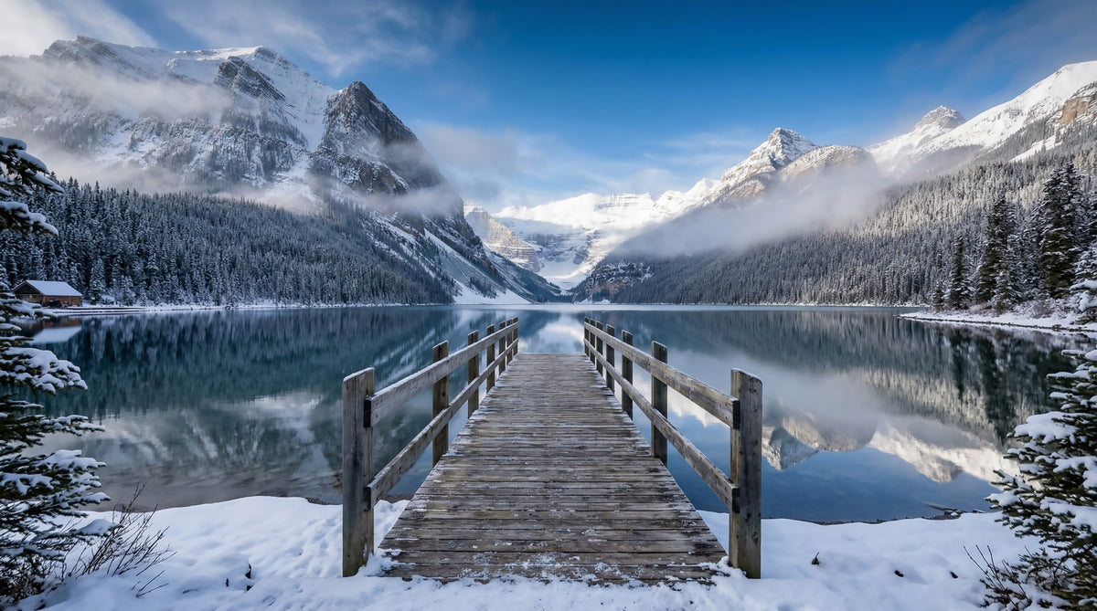 Alpine Lake Winter Serenity Wall Mural in your room — zoomed