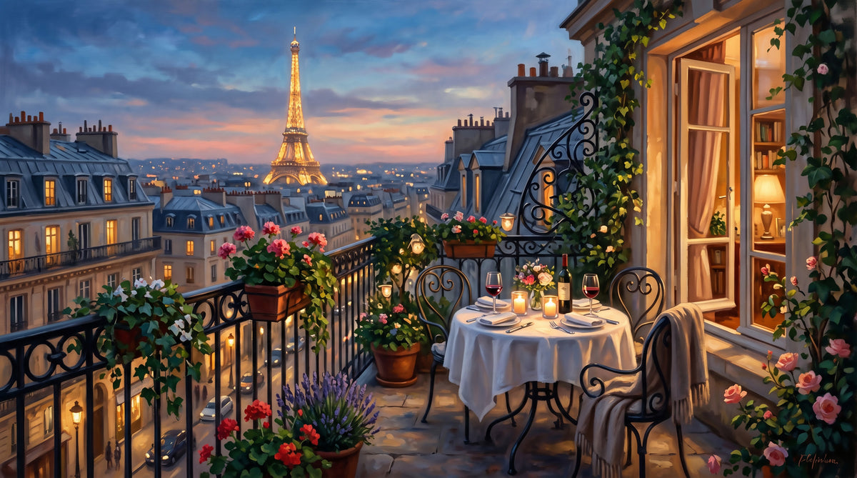 Parisian Balcony Romance Wall Mural