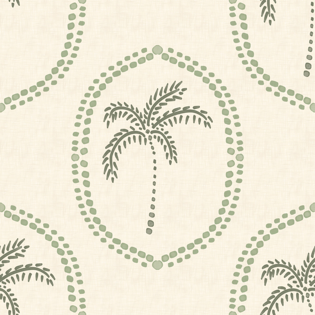 Beachy Boho Palm Oasis Costal Green Medallion Wallpaper⁠