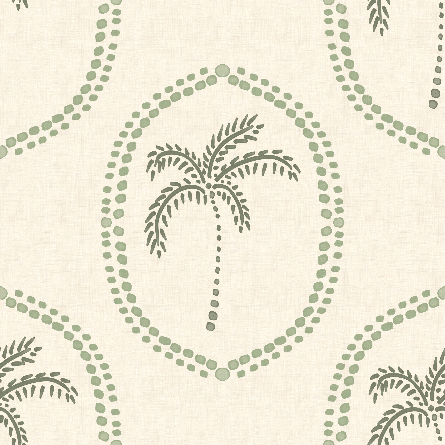 Beachy Boho Palm Oasis Costal Green Medallion Wallpaper⁠