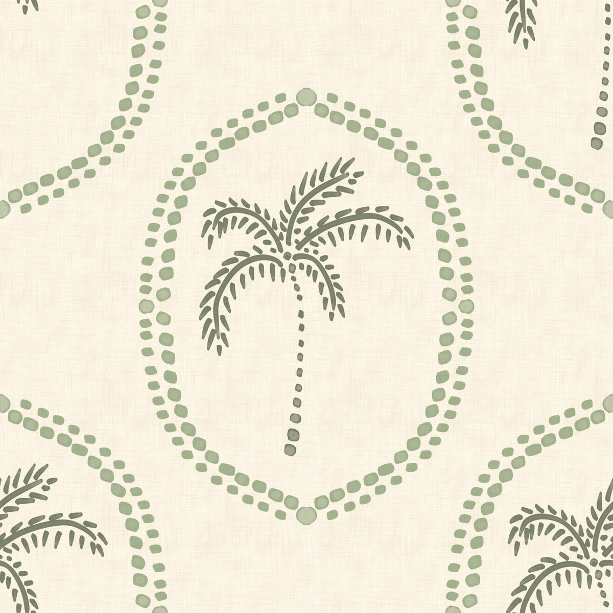 Beachy Boho Palm Oasis Costal Green Medallion Wallpaper⁠ in your room — zoomed