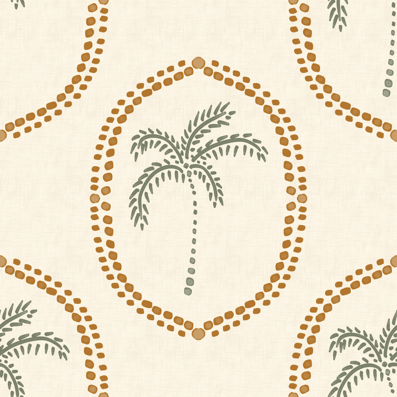 Beachy Boho Palm Oasis Golden Medallion Wallpaper⁠