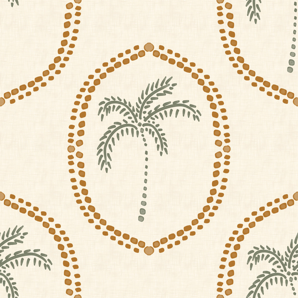Beachy Boho Palm Oasis Golden Medallion Wallpaper⁠