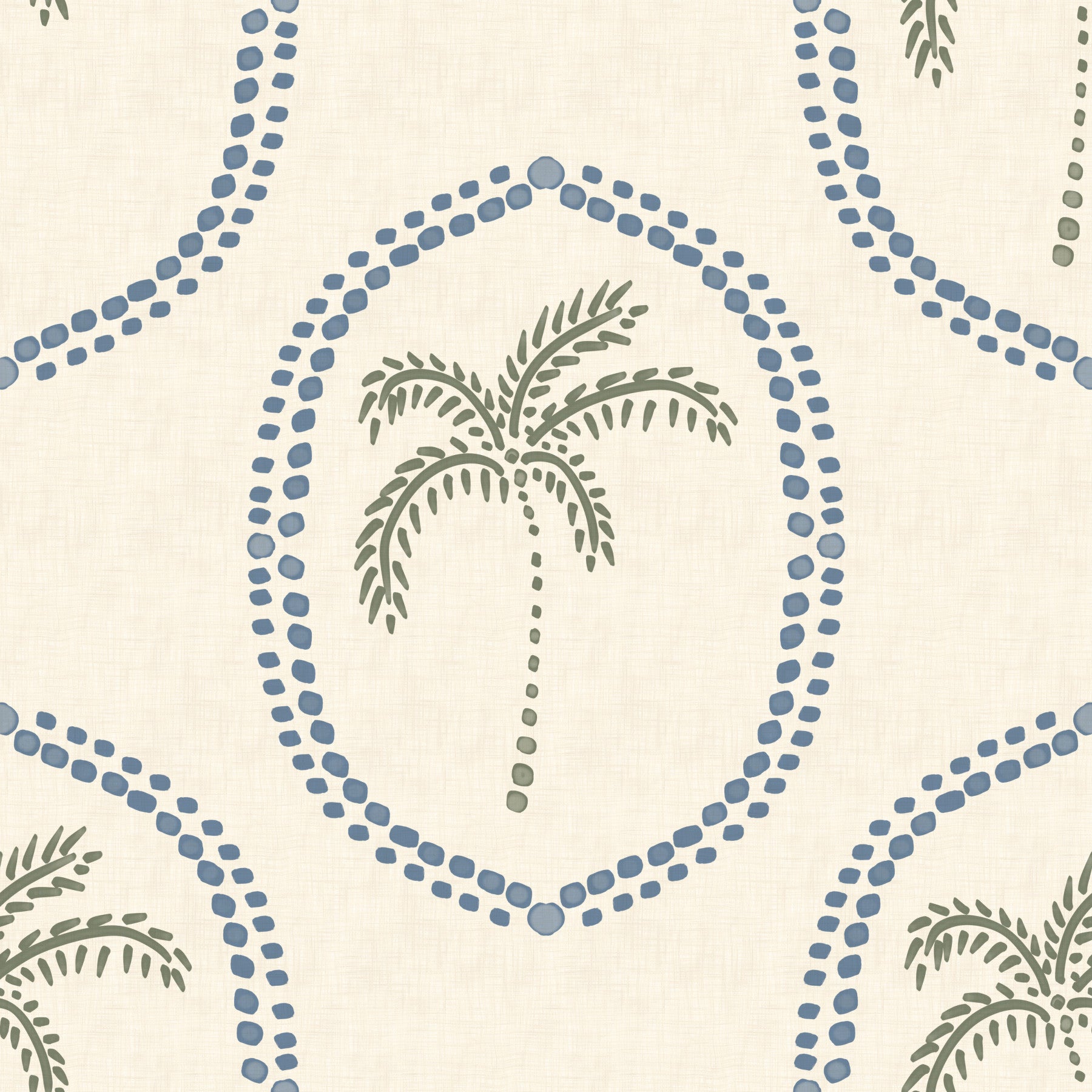 Beachy Boho Palm Oasis Slate Blue Medallion Wallpaper⁠