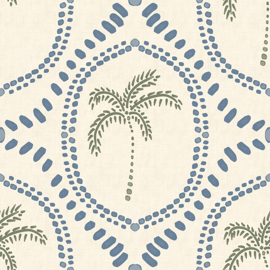 Beachy Boho Palm Oasis Slate Blue Wallpaper⁠