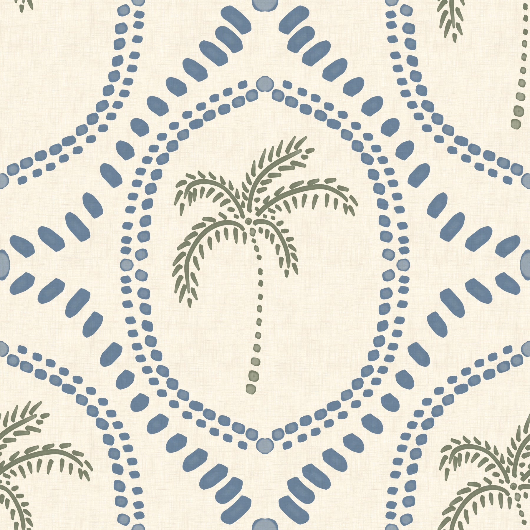 Beachy Boho Palm Oasis Slate Blue Wallpaper⁠