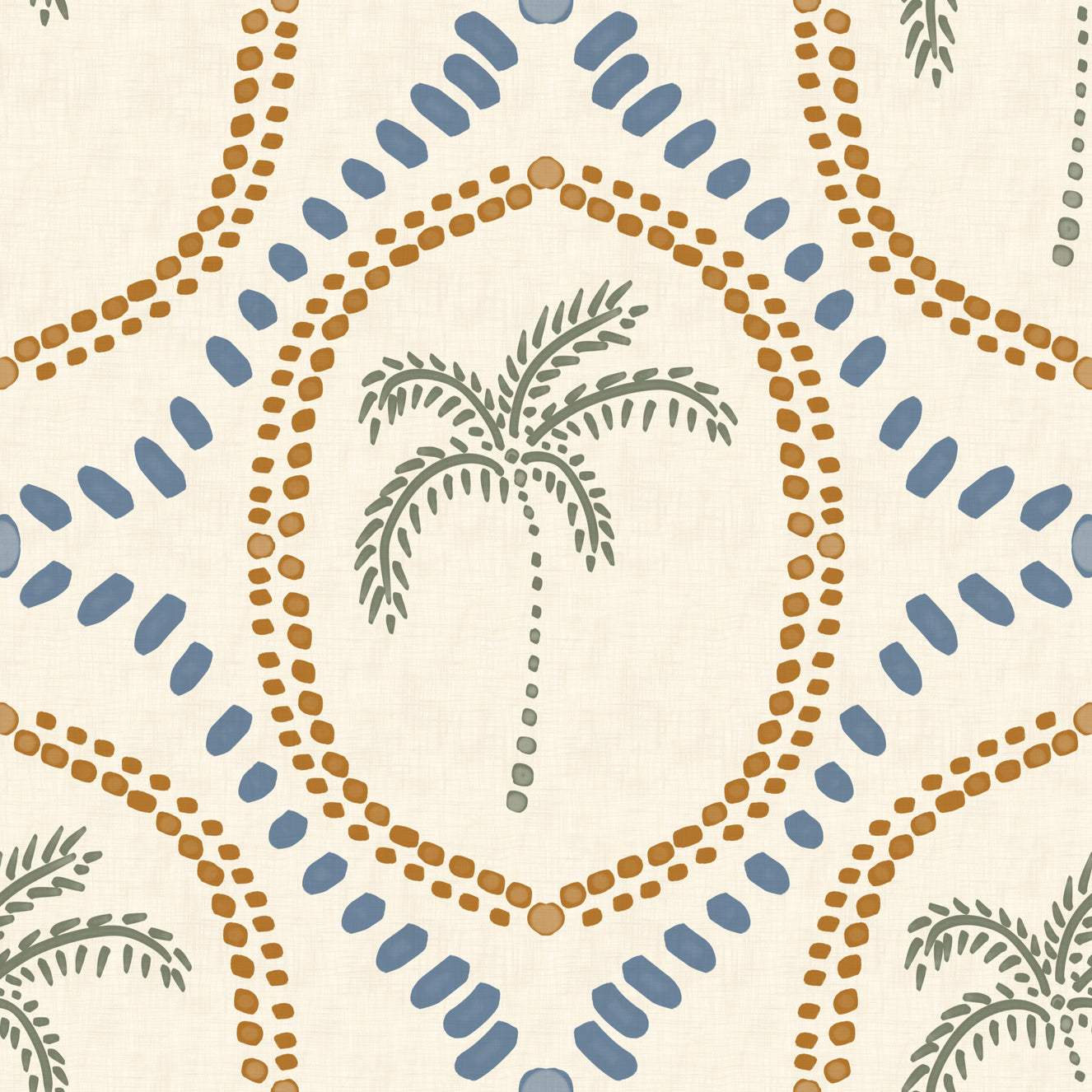 Beachy Boho Palm Oasis Golden & Slate Blue Wallpaper⁠