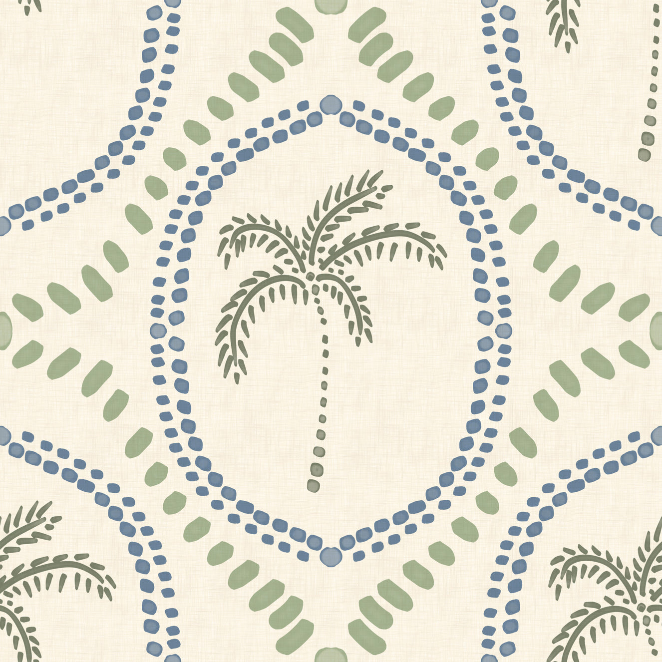 Beachy Boho Palm Oasis Slate Blue & Costal Green Wallpaper⁠