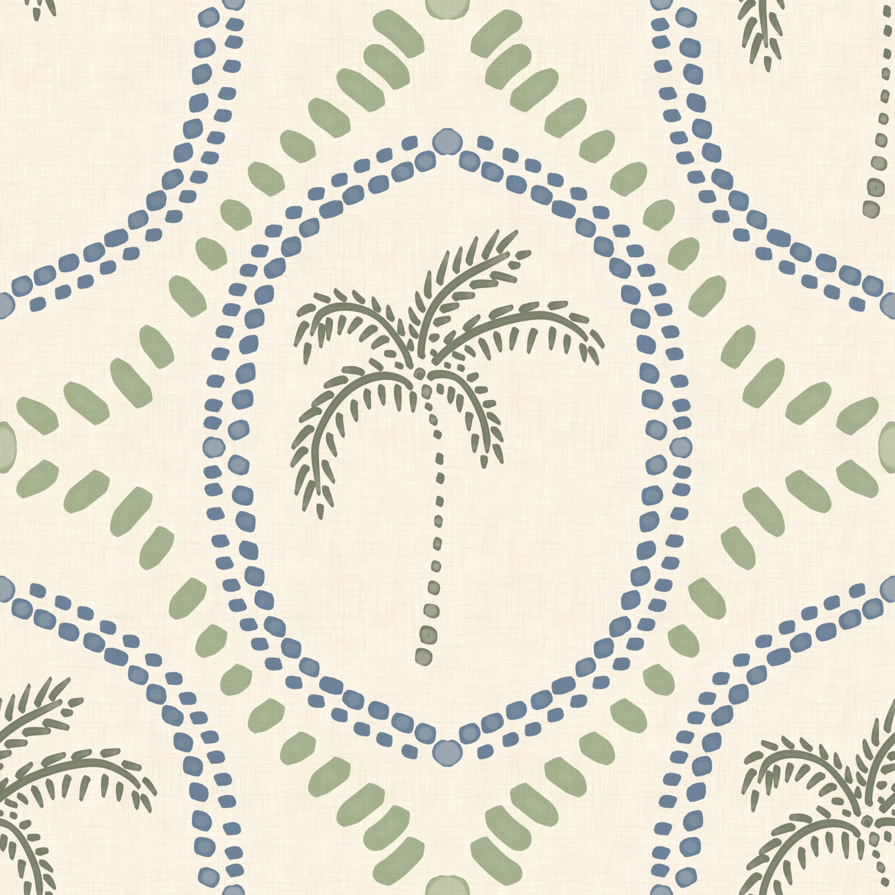 Beachy Boho Palm Oasis Slate Blue & Costal Green Wallpaper⁠