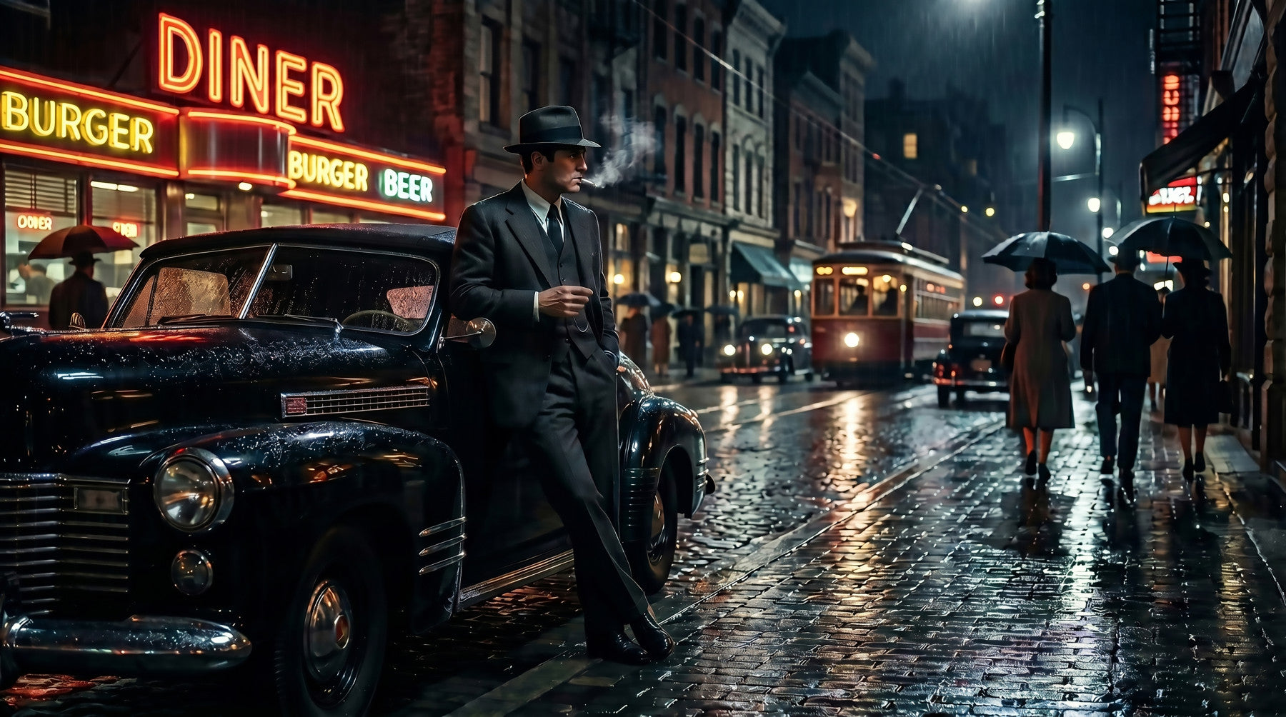 Rainy City Noir Wall Mural