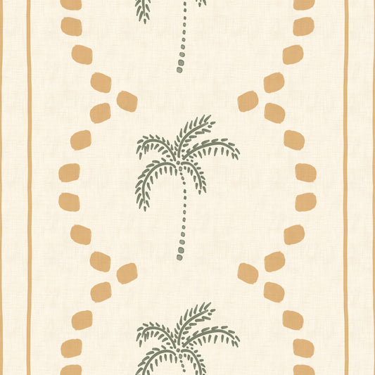 Tropical Palm Deco Stripes Sand Wallpaper⁠