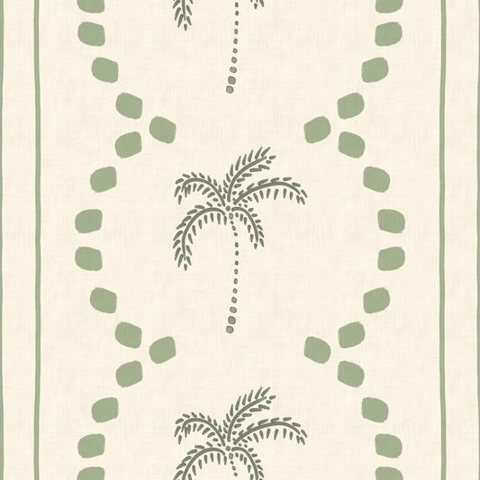 Tropical Palm Deco Stripes Costal Green Wallpaper⁠
