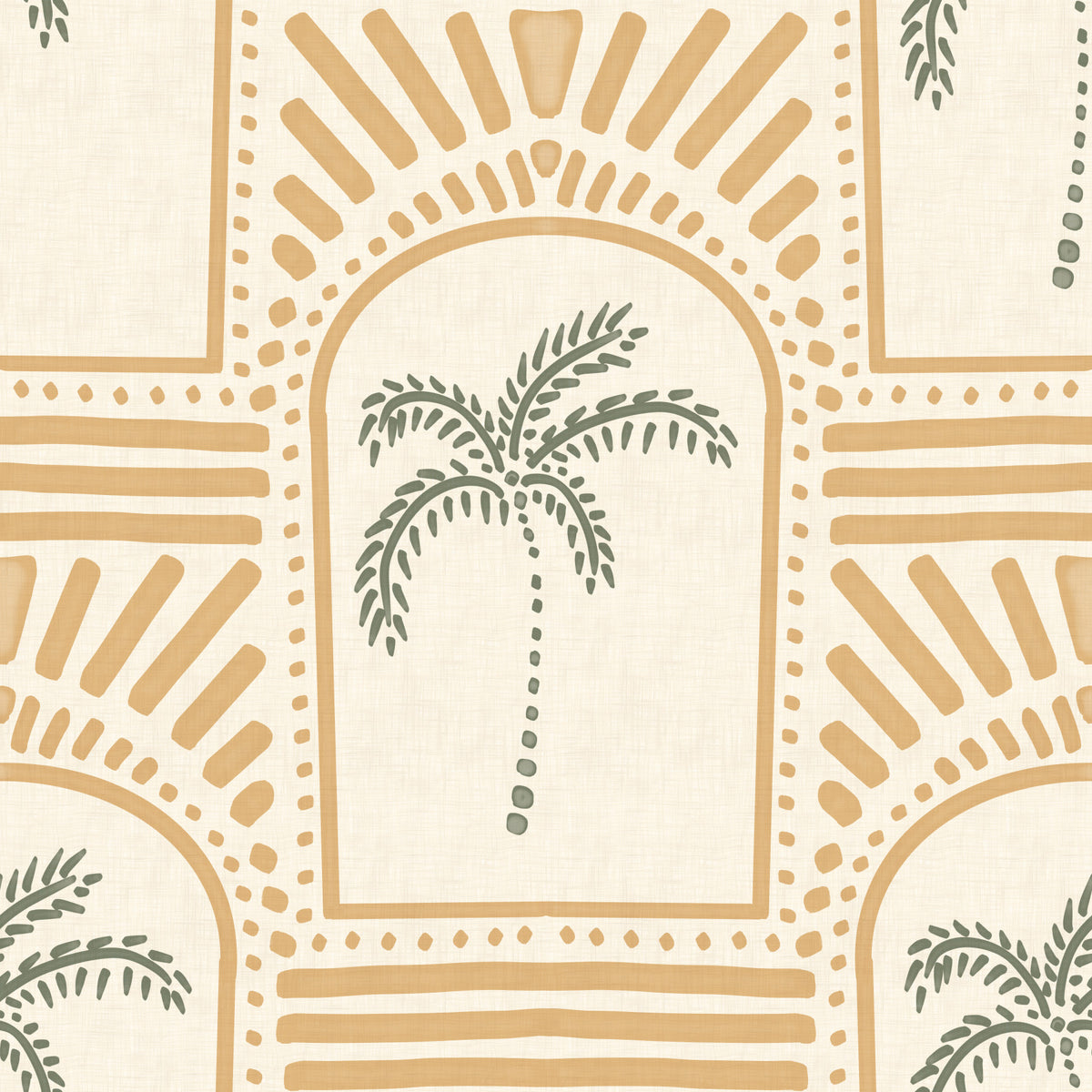 Tropical Palm Art Deco Archways Sand Wallpaper⁠