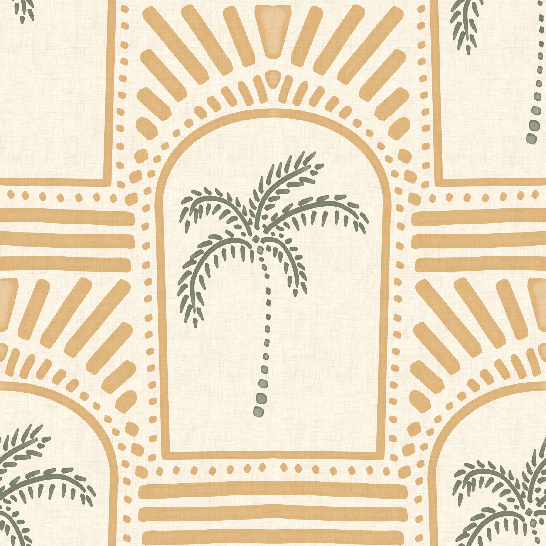 Tropical Palm Art Deco Archways Sand Wallpaper⁠