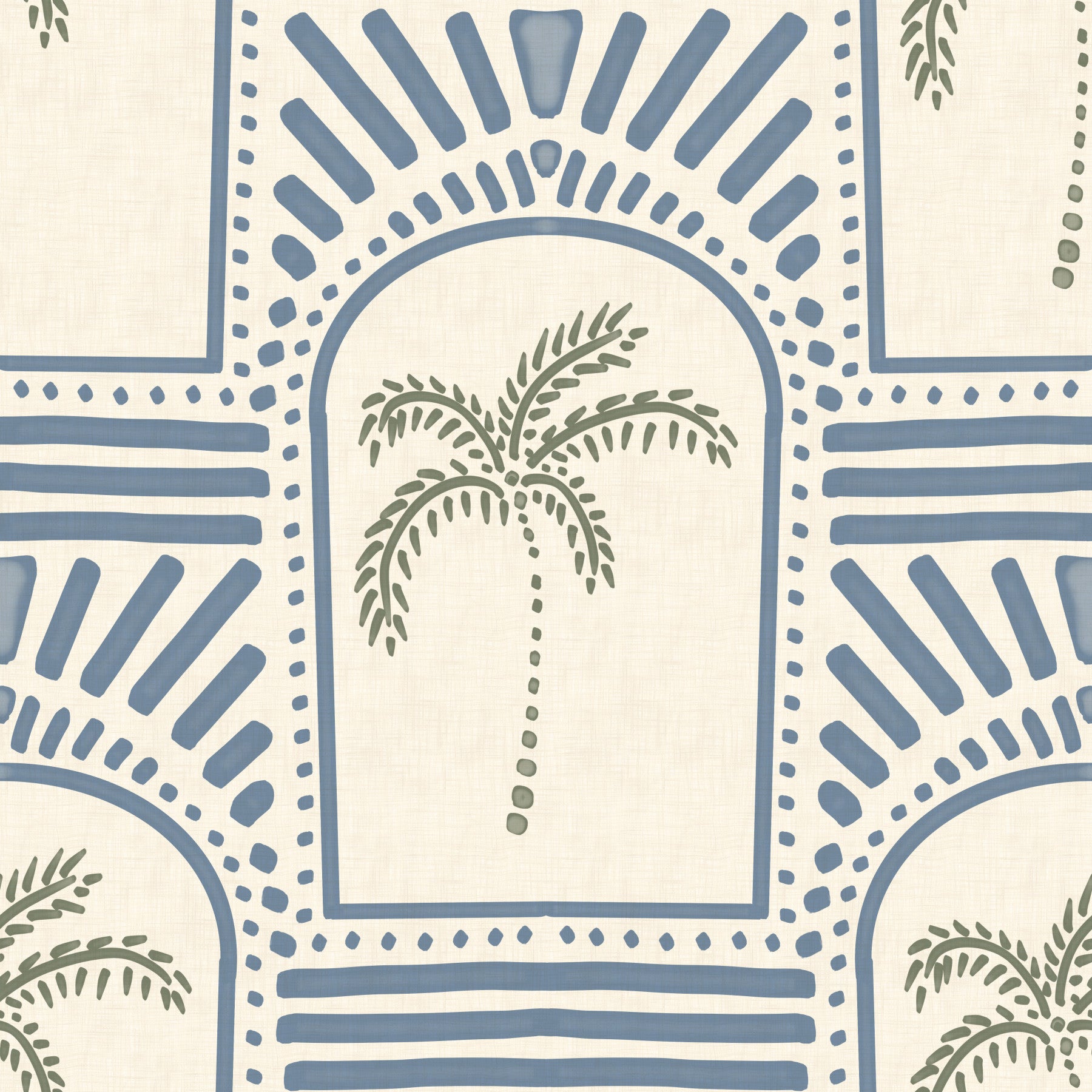 Tropical Palm Art Deco Archways Slate Blue Wallpaper⁠
