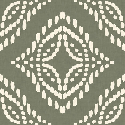 Block Print Ornament Palm Green Canvas Wallpaper⁠