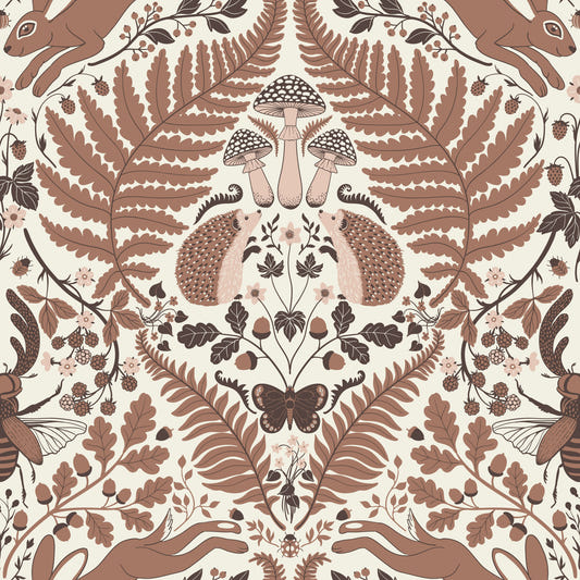 Woodland Whispers/Owls and Squirrels in the Oak/mocha mousse brown and arona blue Wallpaper⁠