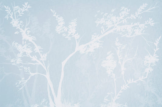 Ethereal Blue Blossom Silhouette Neutrals Wall Mural