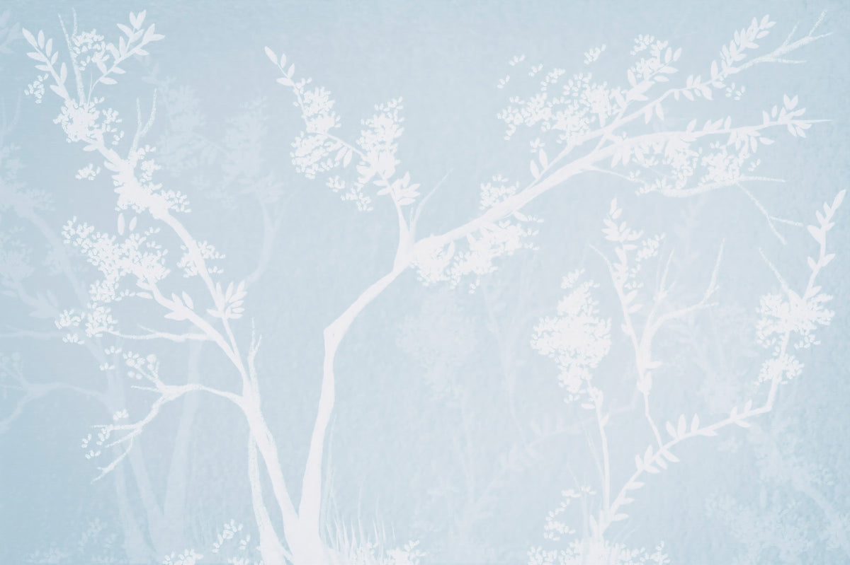 Ethereal Blue Blossom Silhouette Neutrals Wall Mural