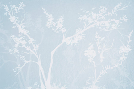 Ethereal Blue Blossom Silhouette Neutrals Wall Mural