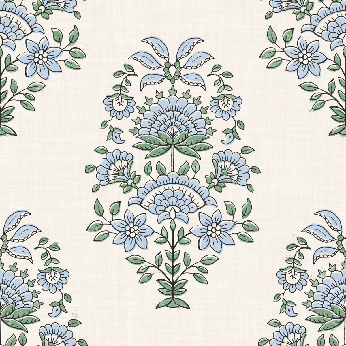 Serene Blue Floral Motif Wallpaper⁠