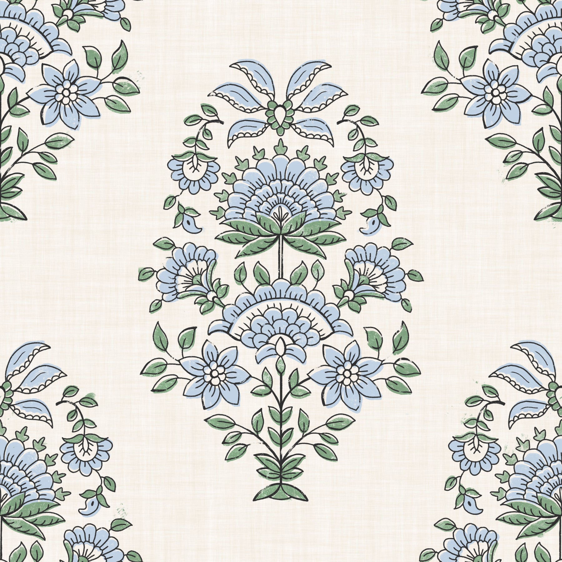 Serene Blue Floral Motif Wallpaper⁠