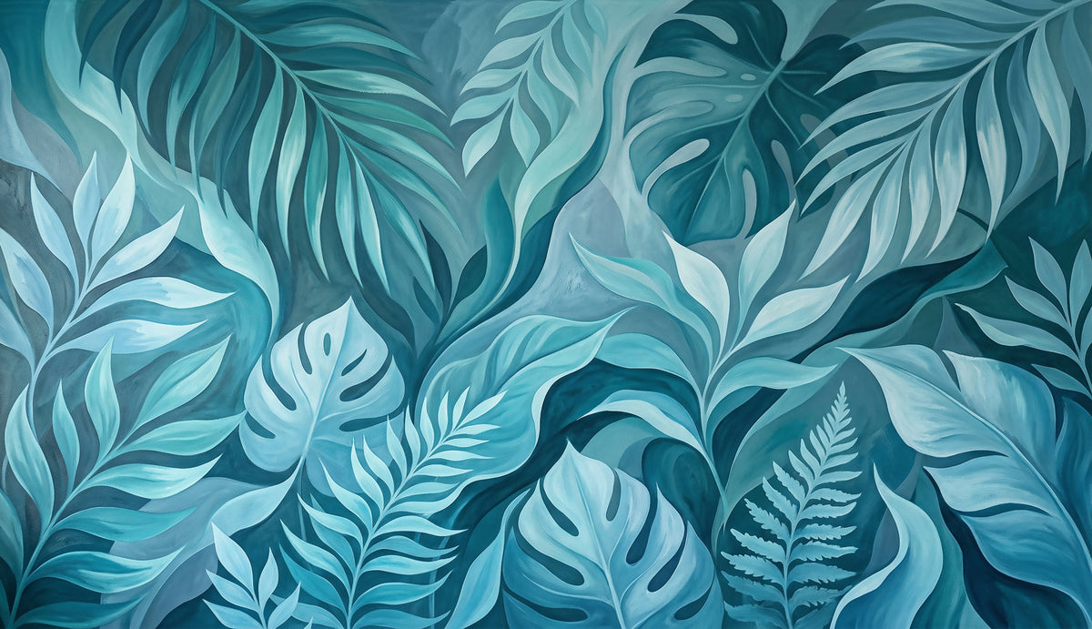 Teal Tropical Canopy Wall Mural in your room — zoomed