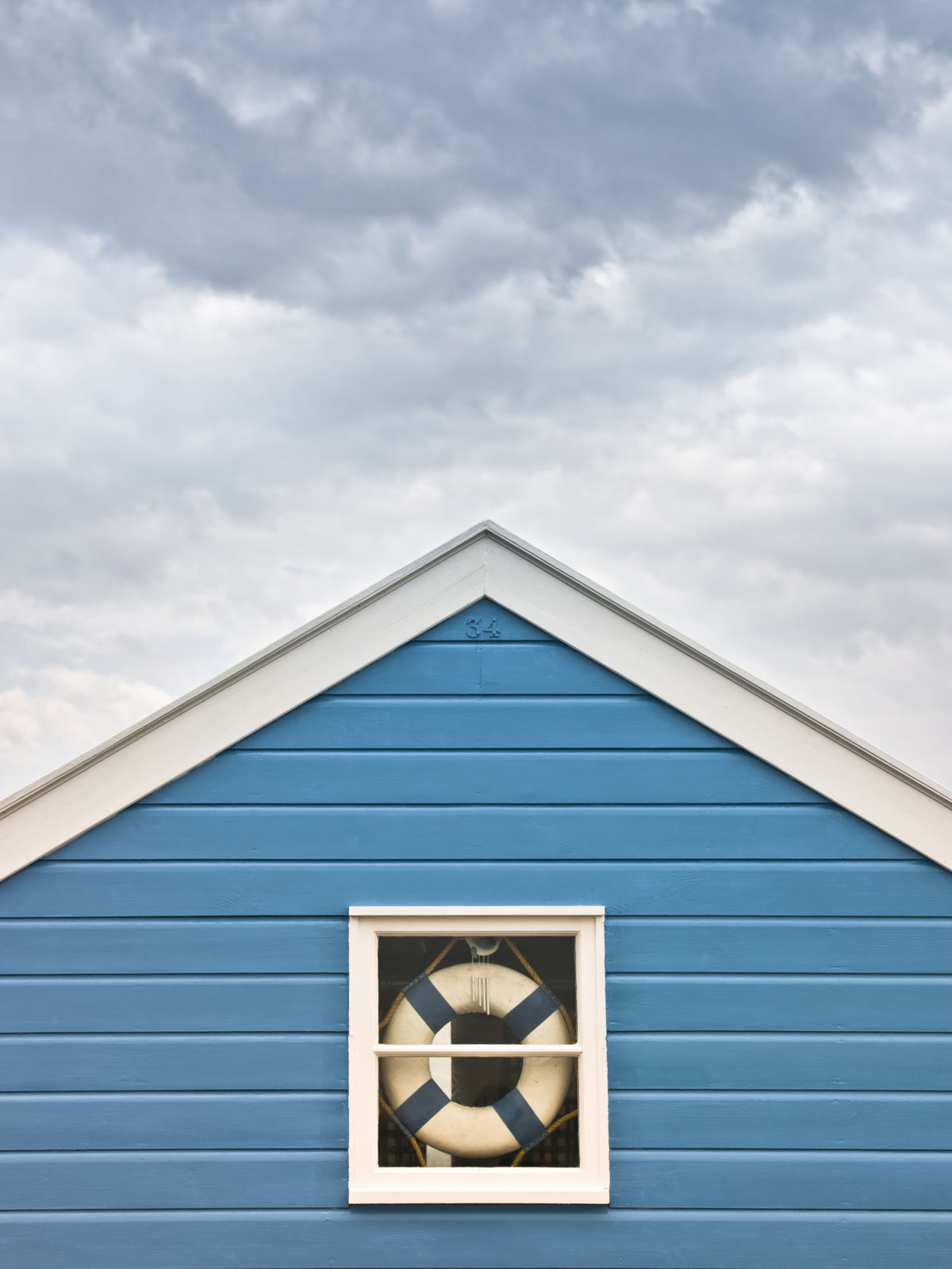 Blue Beach Hut: Coastal Charm Wall Mural in your room — zoomed