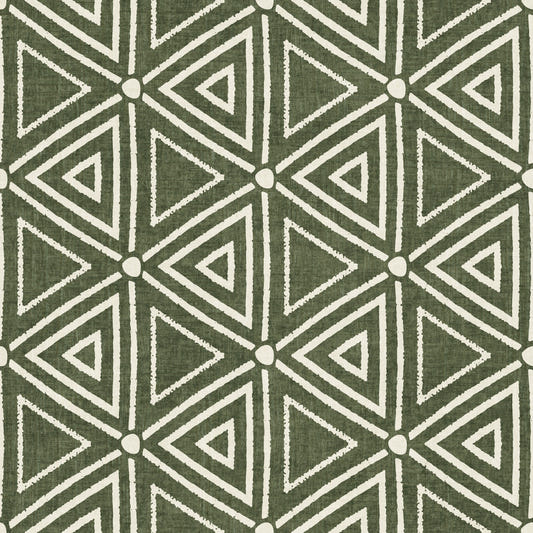 Textured Mudcloth Geometric Triangles Boho Moss Green Wallpaper⁠