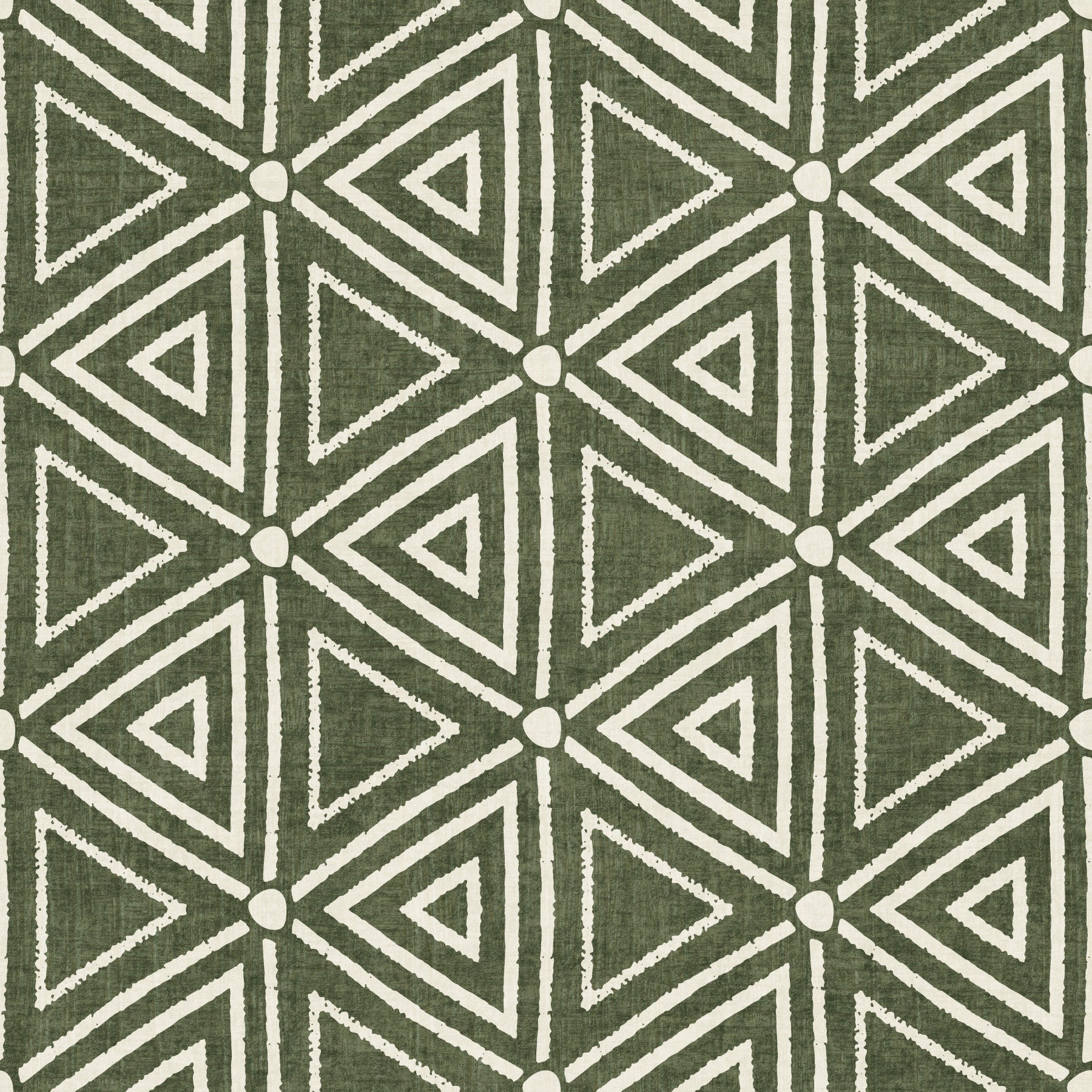 Textured Mudcloth Geometric Triangles Boho Moss Green Wallpaper⁠