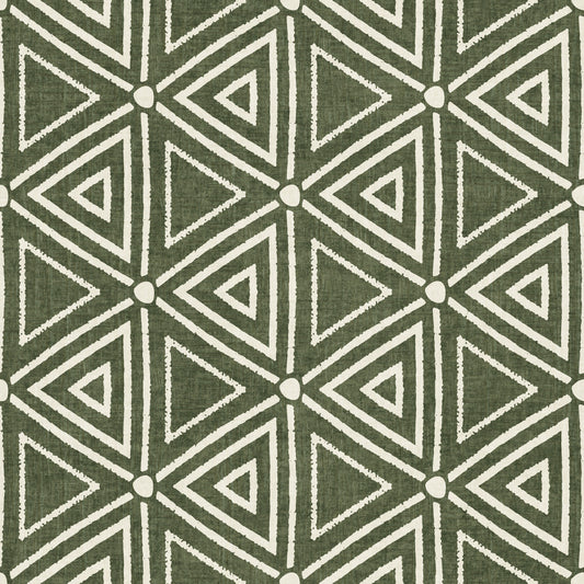 Textured Mudcloth Geometric Triangles Boho Moss Green Wallpaper⁠