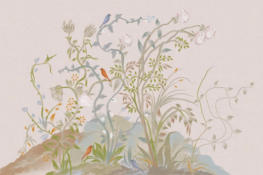 Whispering Vines & Chinoiserie Songbirds Wall Mural