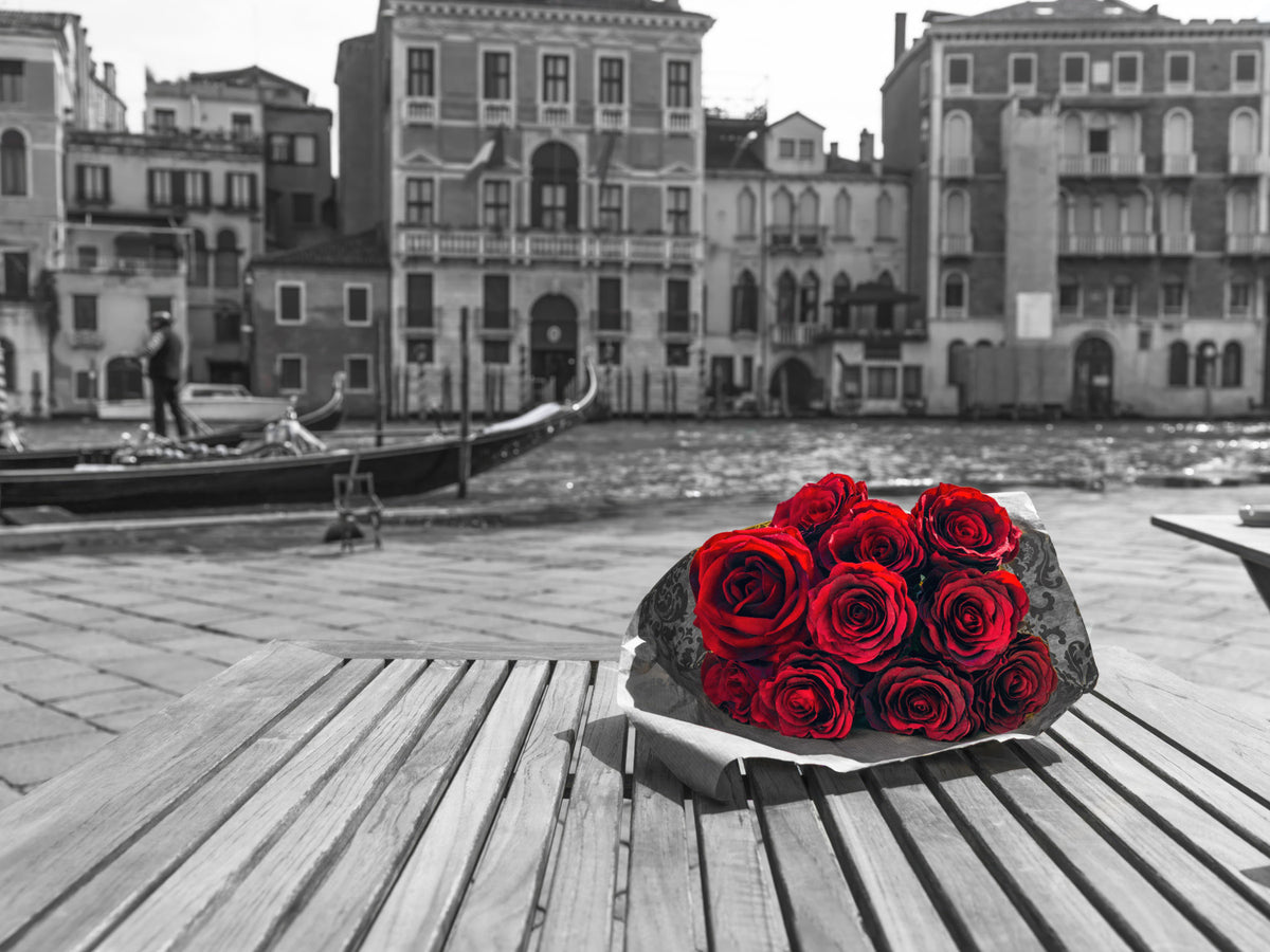Red Roses, Grey Venice Wall Mural in your room — zoomed