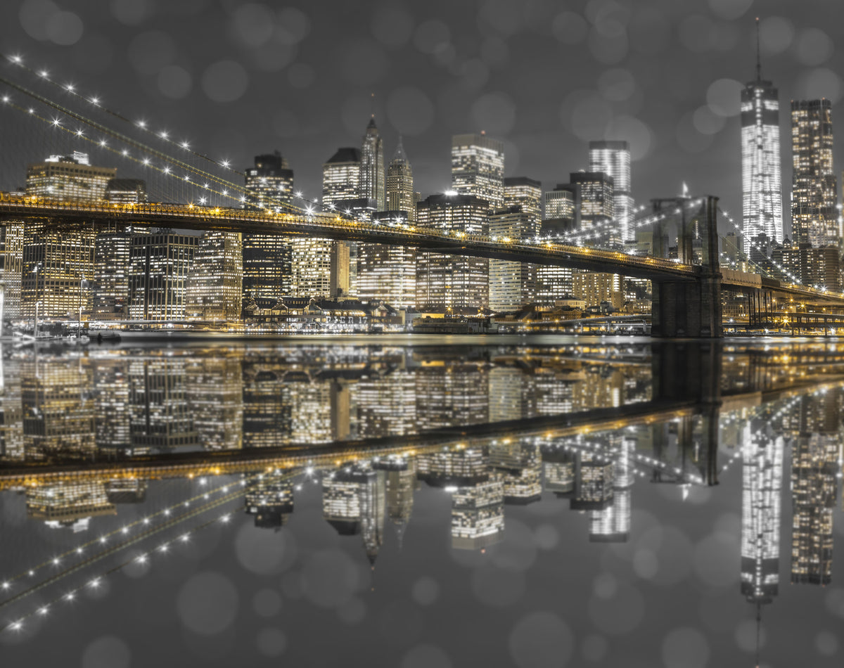 City of Gold & Gray: NYC Nightscape Wall Mural in your room — zoomed
